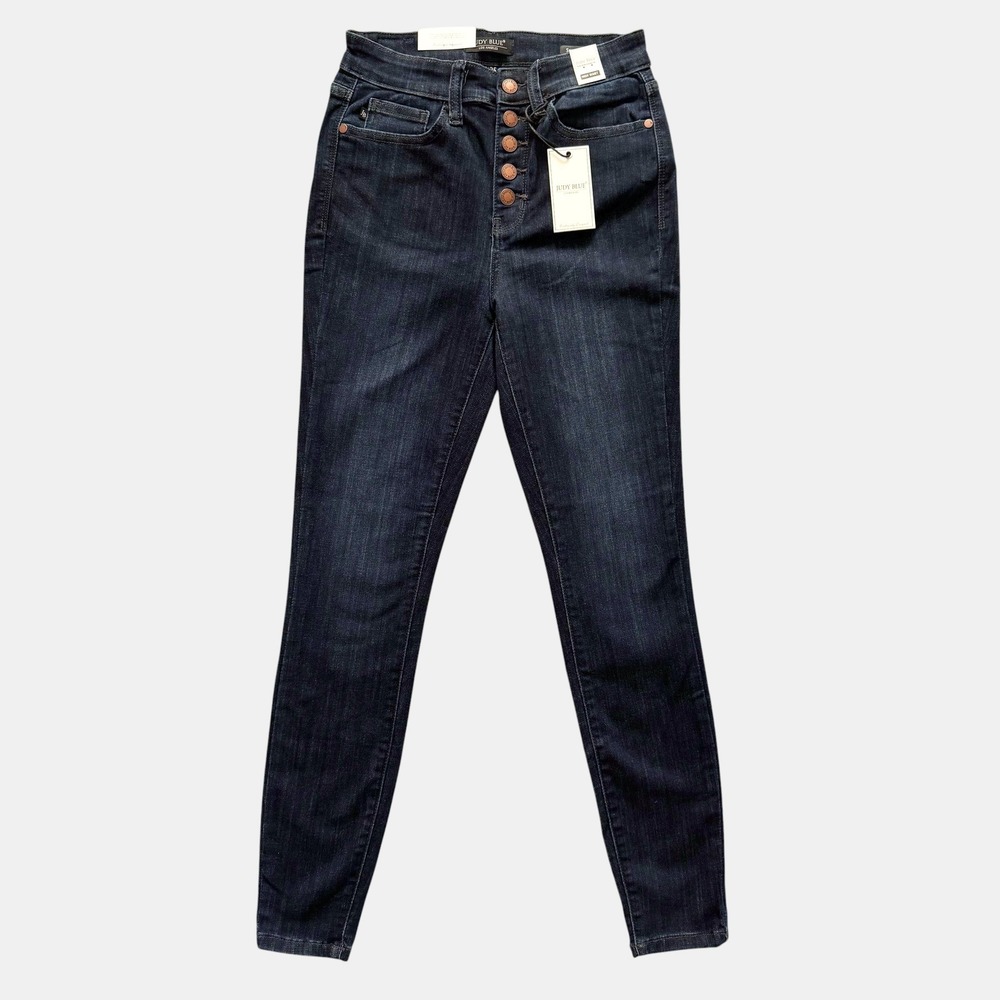 Judy Blue Womens High Waist Skinny Jeans Dark Wash Button Fly NWT 1/25 bodycon
